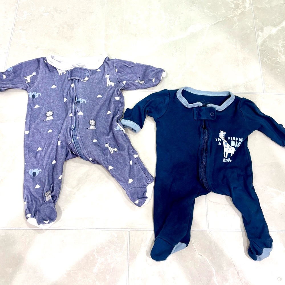 ❤️EXTRA 50% OFF❗️Peanut shell Navy Blue and Grey Baby Newborn 0-3 mo Pajama Set